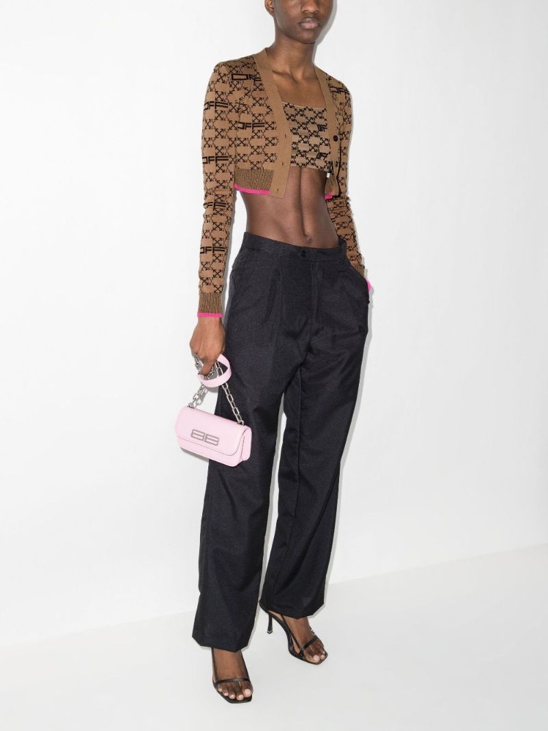 Brown Cropped Monogram Intarsia Cardigan