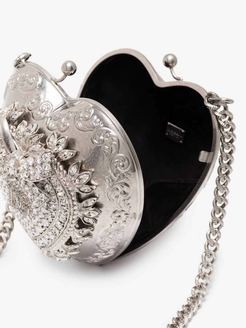 Silver Tone Devotion Crystal Heart Cross Body Bag