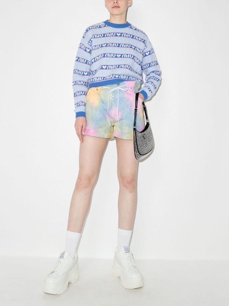 Tie-dye Paperbag-waist Denim Shorts