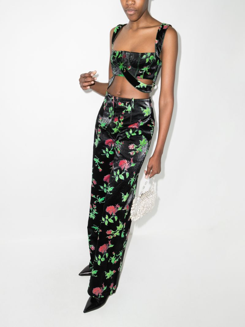 Floral Print Faux Leather Crop Top