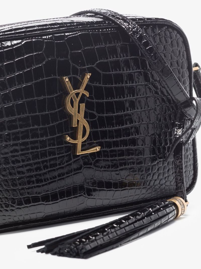 Black Lou Mock Croc Leather Camera Bag