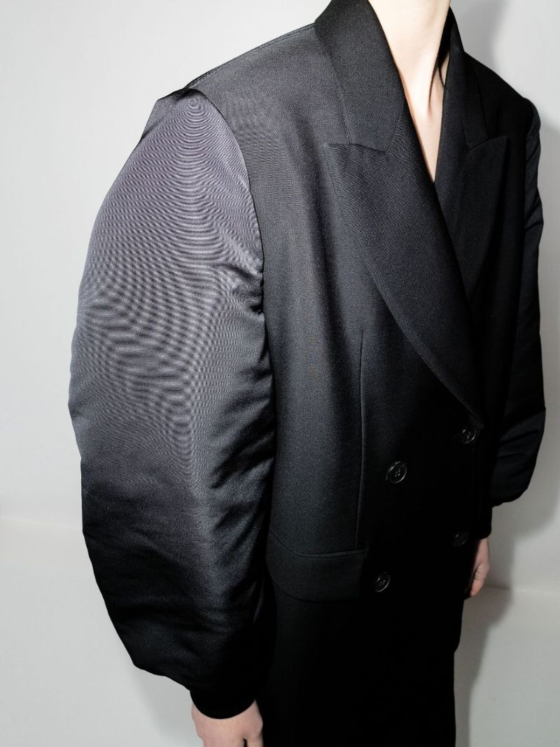Double-breasted Puff Sleeve Wool Blazer
