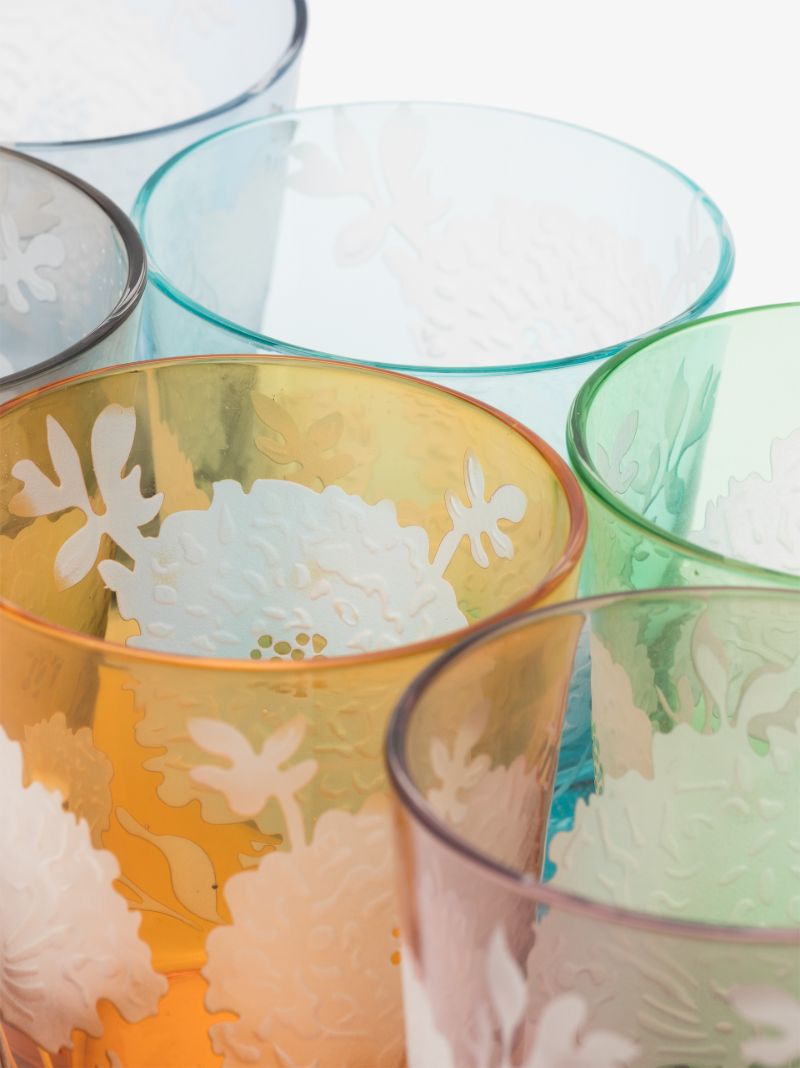 Multicolour Peony Drinking Glass Set