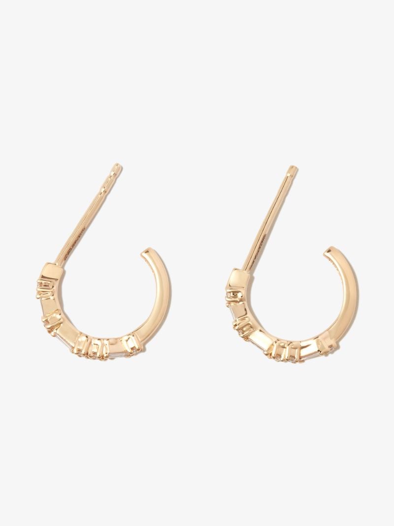 18k Yellow Gold Classic Hoop Thin Mix Diamond Hoop Earrings