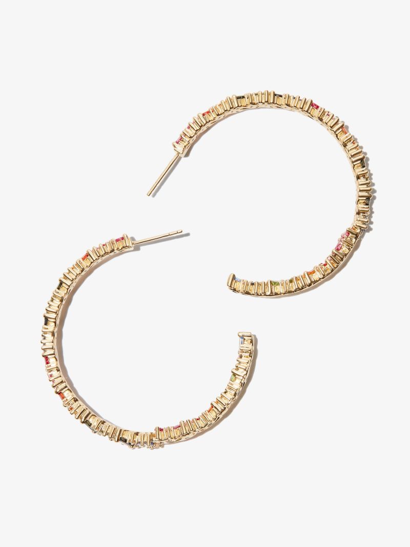 18k Yellow Gold Frenzy Rainbow Sapphire Milli Hoop Earrings