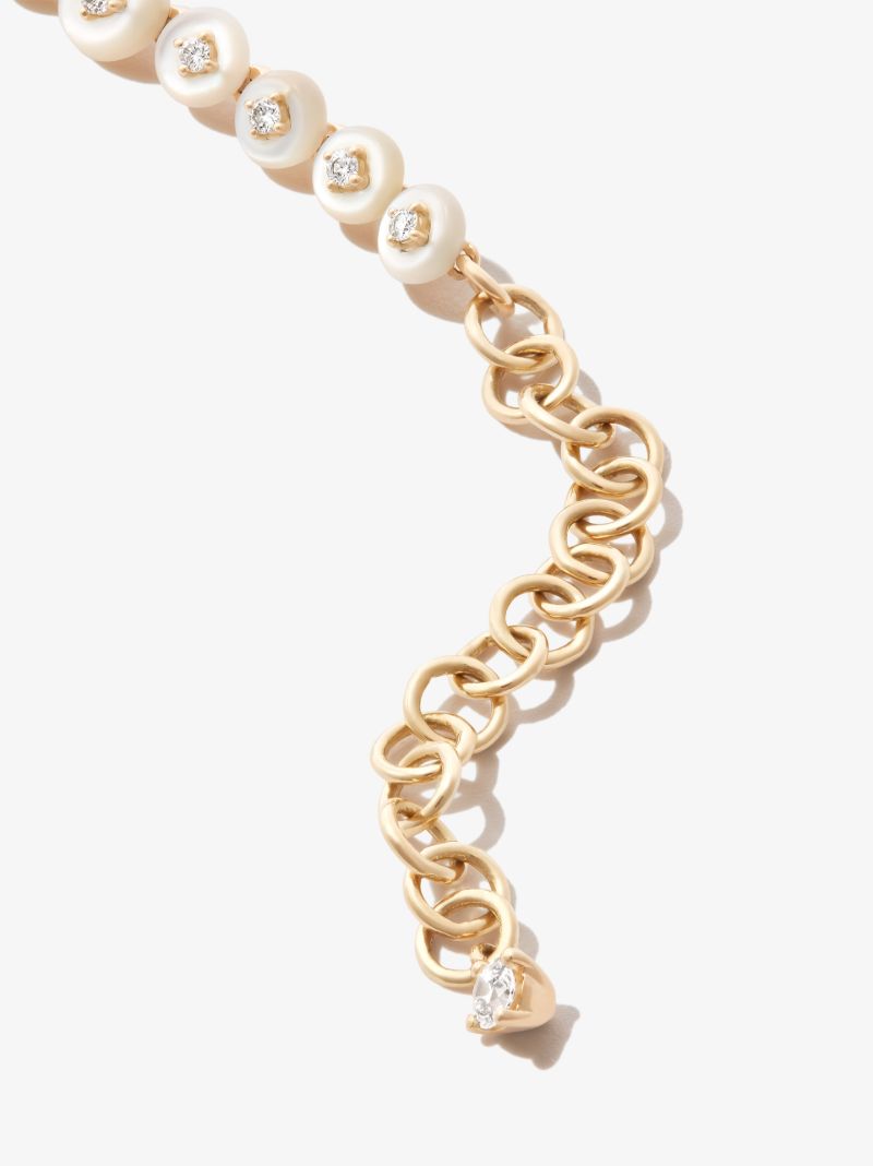 18k Yellow Gold Surrounding Mother-of-pearl and Diamond Bracelet