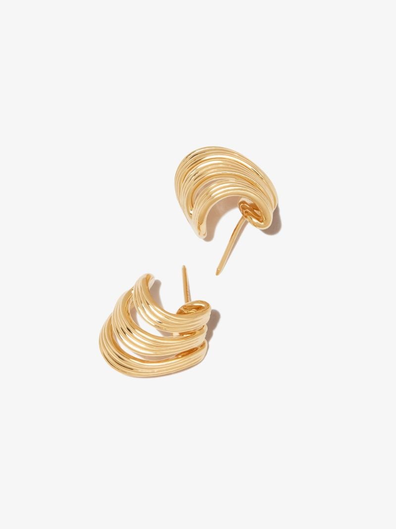 18k Yellow Gold Stream Lines Triple Hoop Earrings