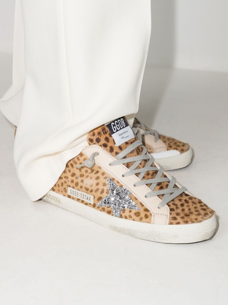 Neutral Super-star Low Top Giraffe Print Leather Sneakers