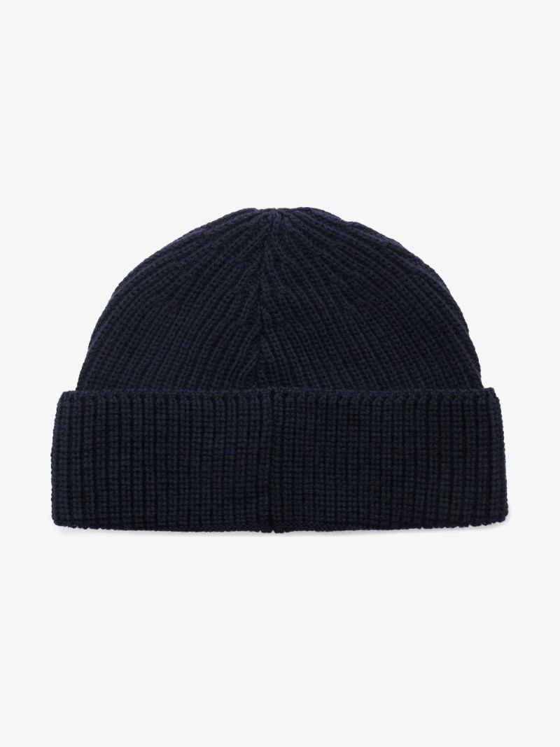 Blue Embroidered Logo Wool Beanie Hat