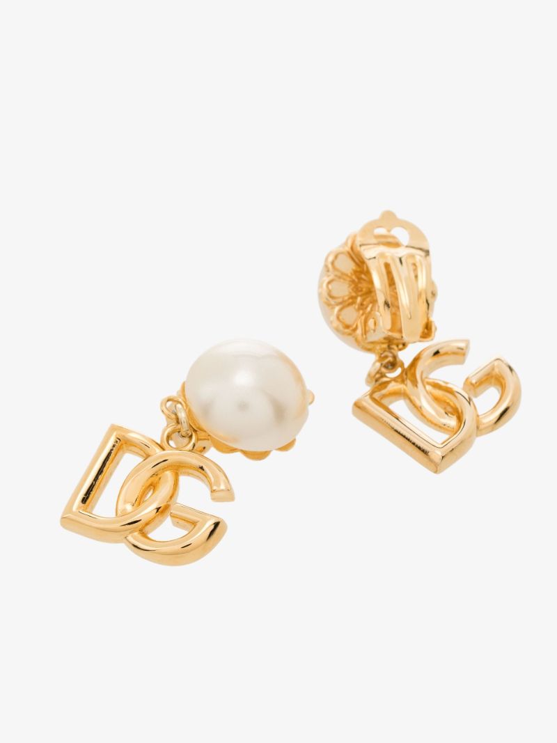 Gold-plated Logo Pearl Drop Earrings