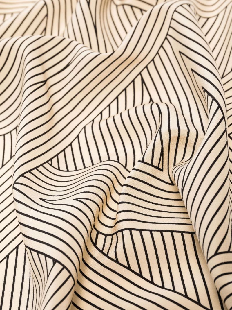 Neutral Striped Monogram Print Silk Scarf