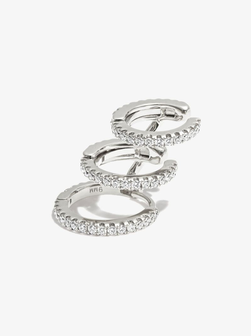 18k White Gold Triple Linked Eternity Diamond Hoop Earring and Cuffs