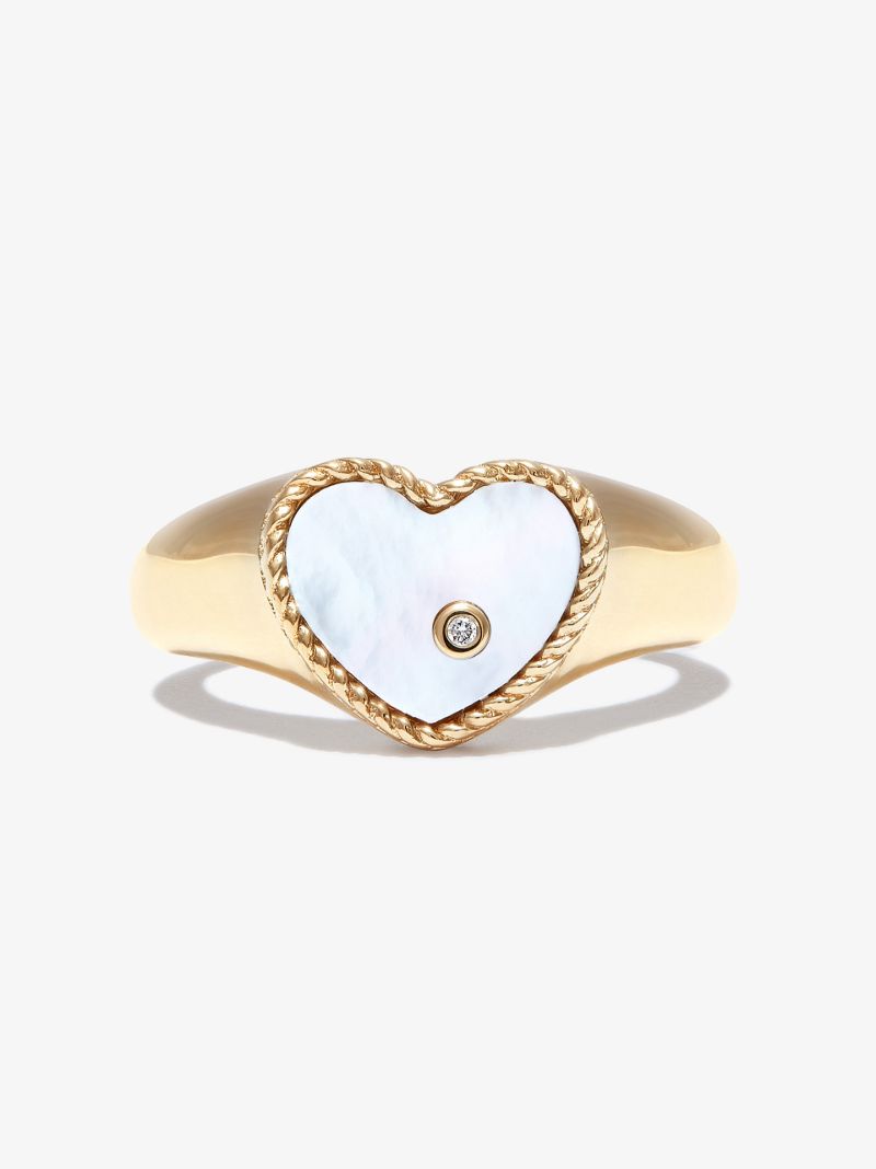 9k Yellow Gold Heart Diamond Mini Signet Ring