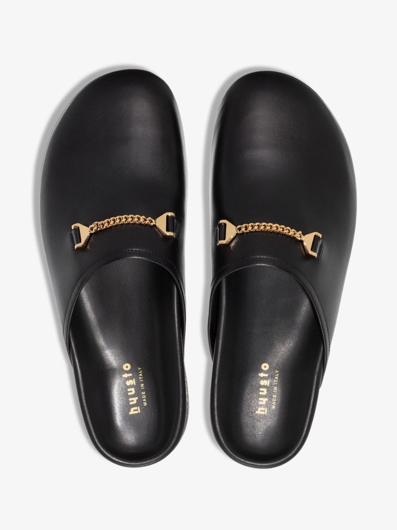Black Quincy Leather Slippers