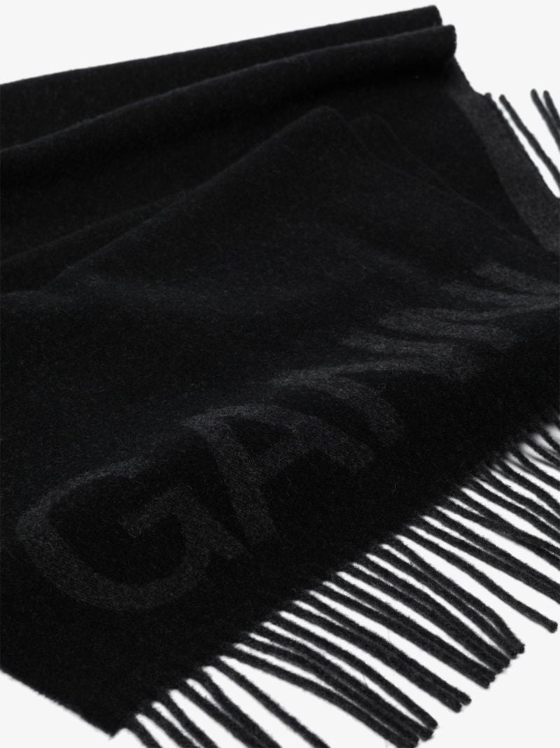 Black Intarsia Logo Fringed Scarf
