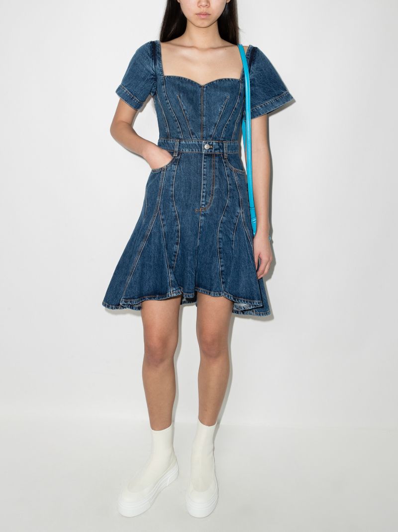 Fluted Hem Denim Mini Dress