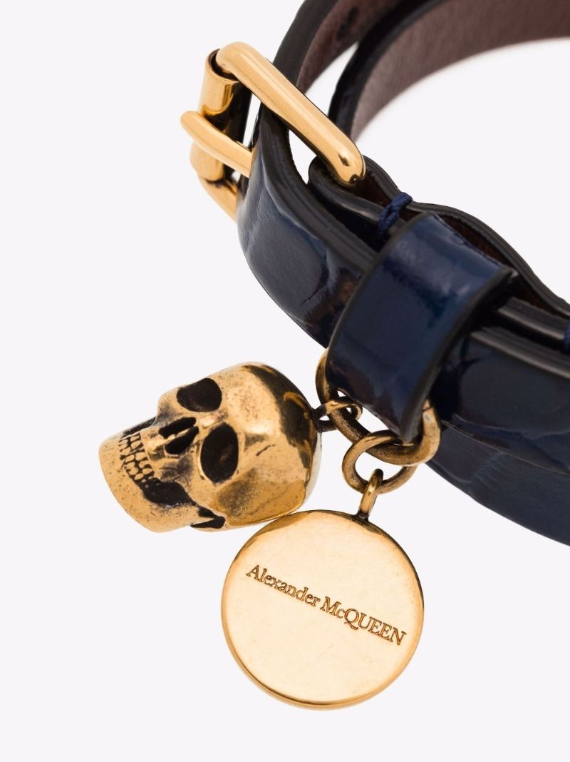 Blue Skull Mock Croc Leather Bracelet