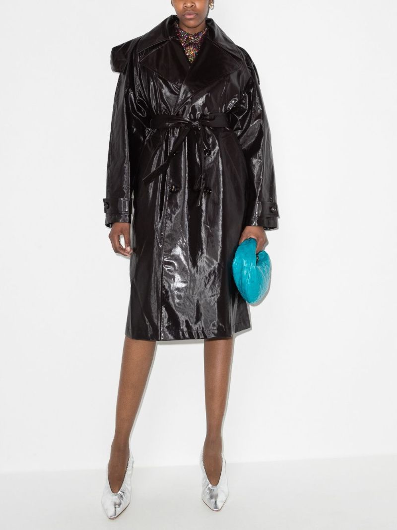 Brown Hooded Coated Cotton Trench Coat