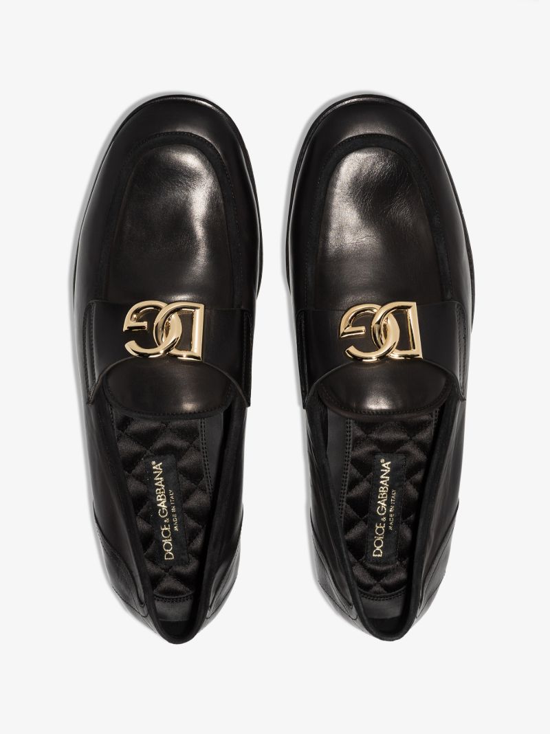 Black Logo Leather Loafers