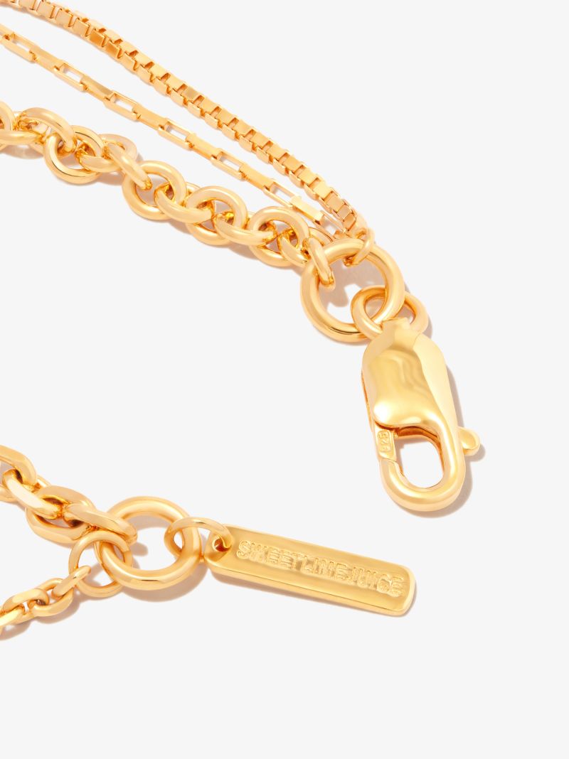Gold Tone Kamon Octa Crystal Mixed Chain Bracelet