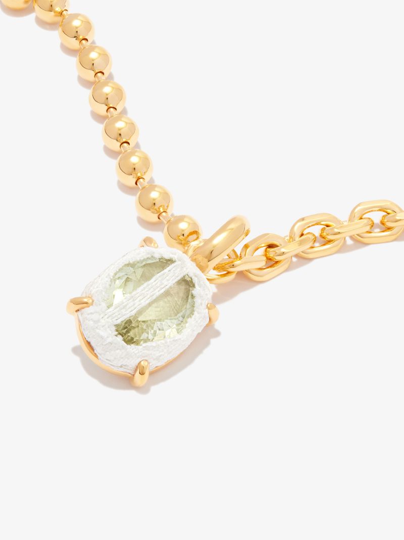 Gold Tone Heavy Crystal Mixed Chain Necklace