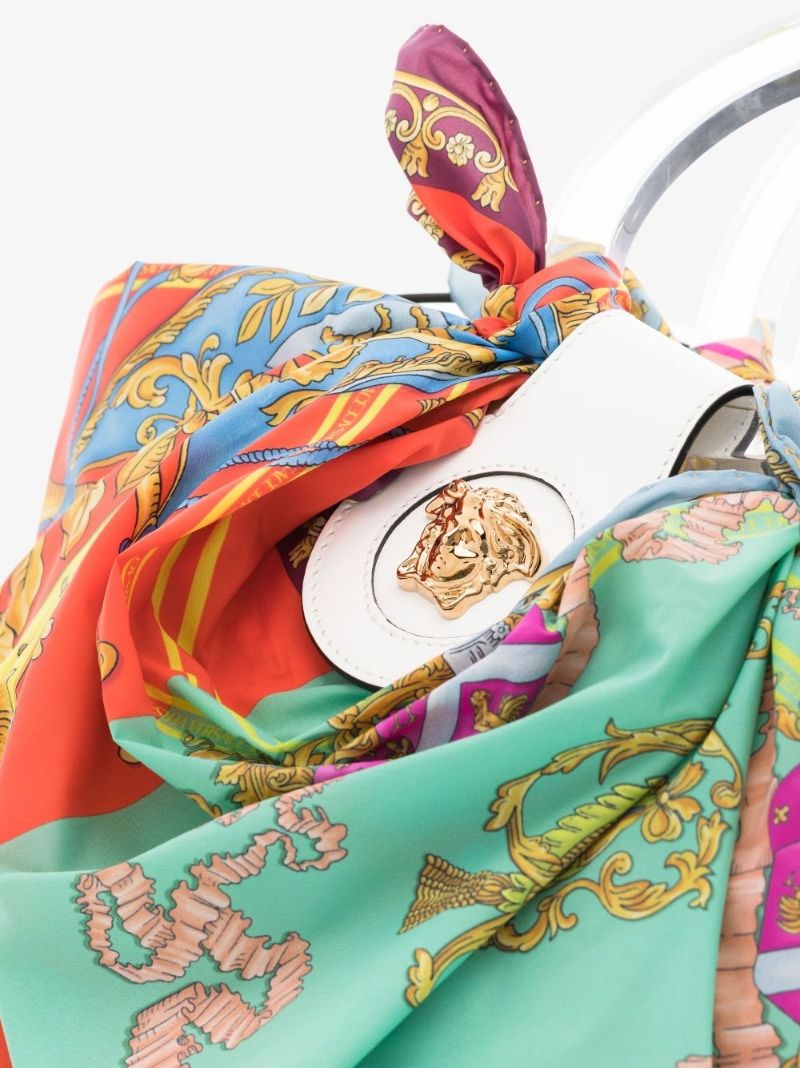 Multicoloured La Medusa Silk Scarf Raffia Tote Bag