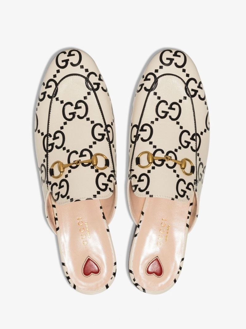 Neutral Princetown Logo Print Leather Mules