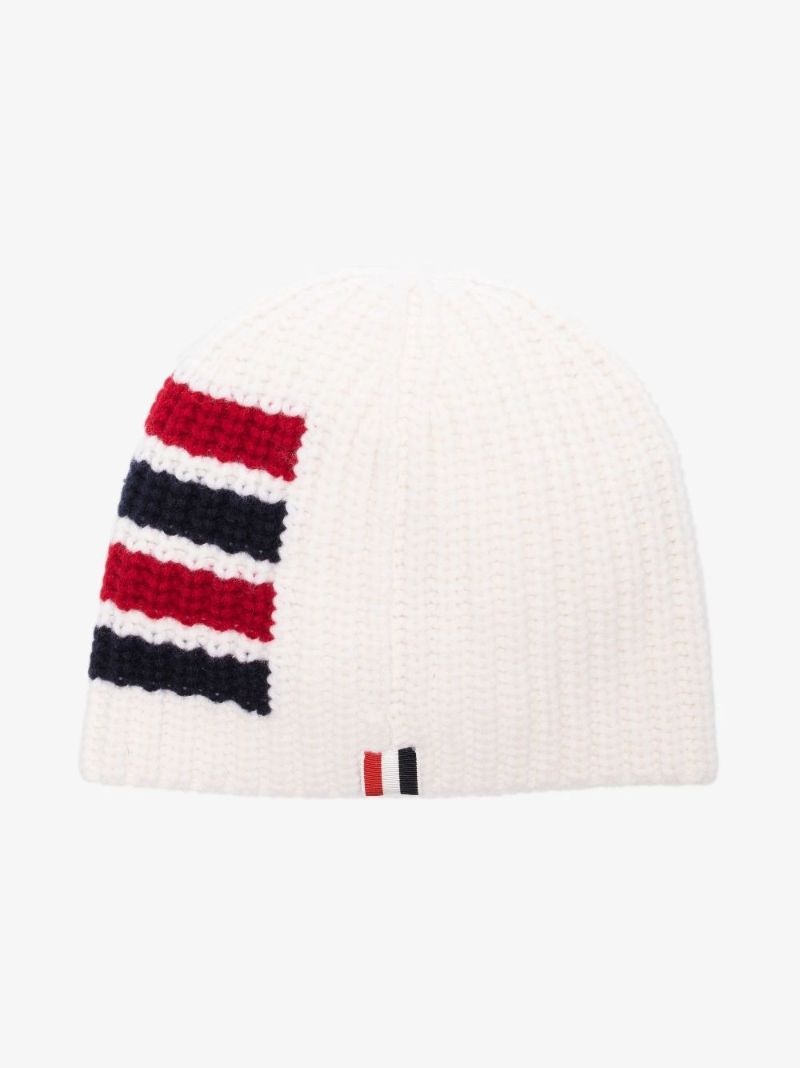 White 4-bar Wool Beanie Hat