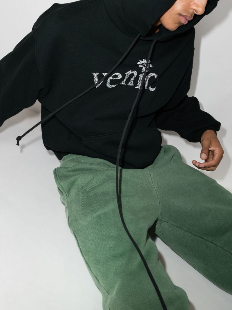 Black Venice Print Cotton Hoodie