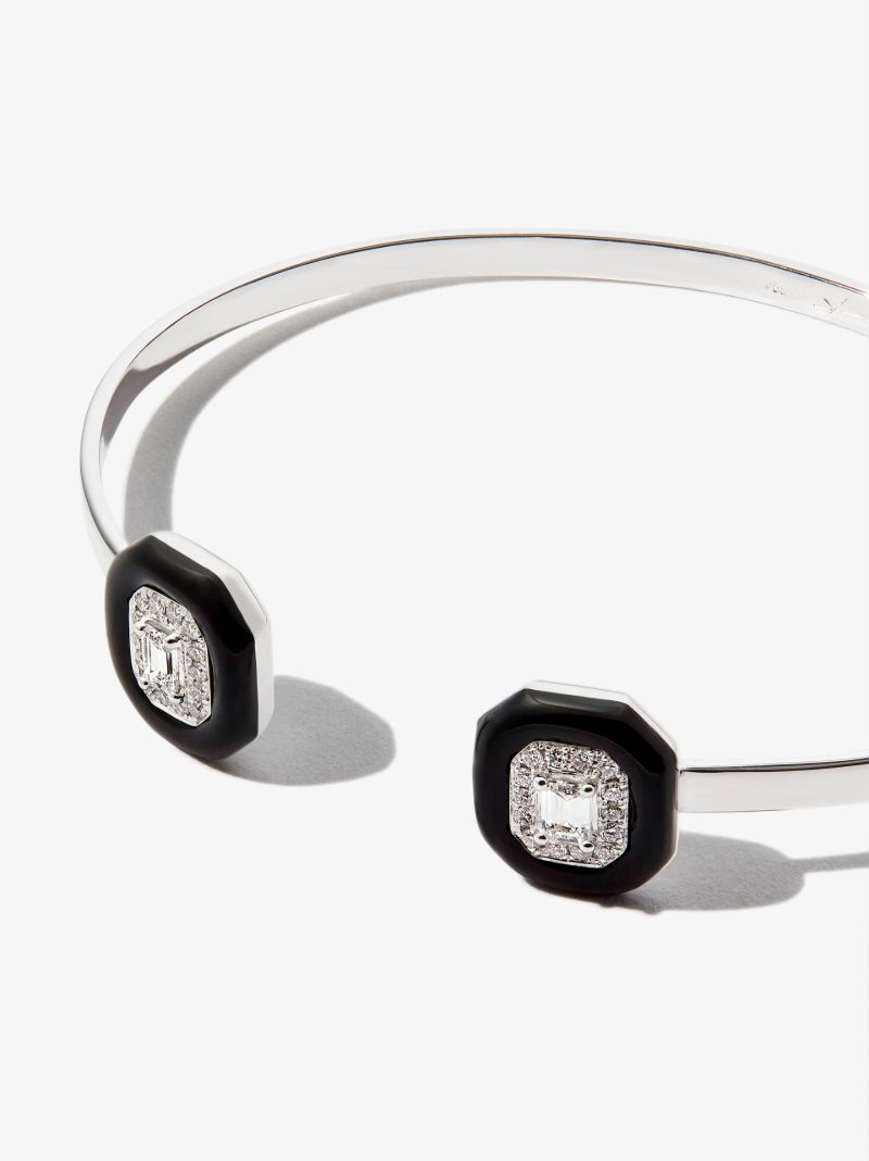 18k White Gold Oui Enamelled Diamond Cuff Bracelet