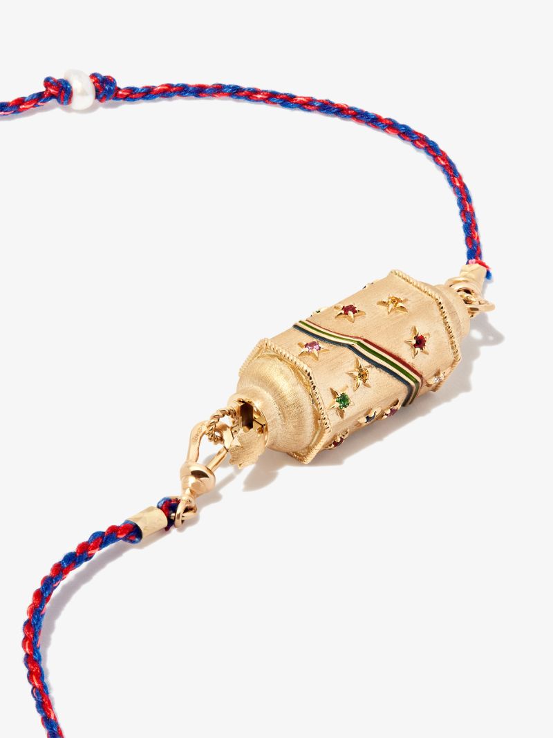 14k Yellow Gold Rainbow Star Sapphire, Diamond and Tsavorite Locket Necklace