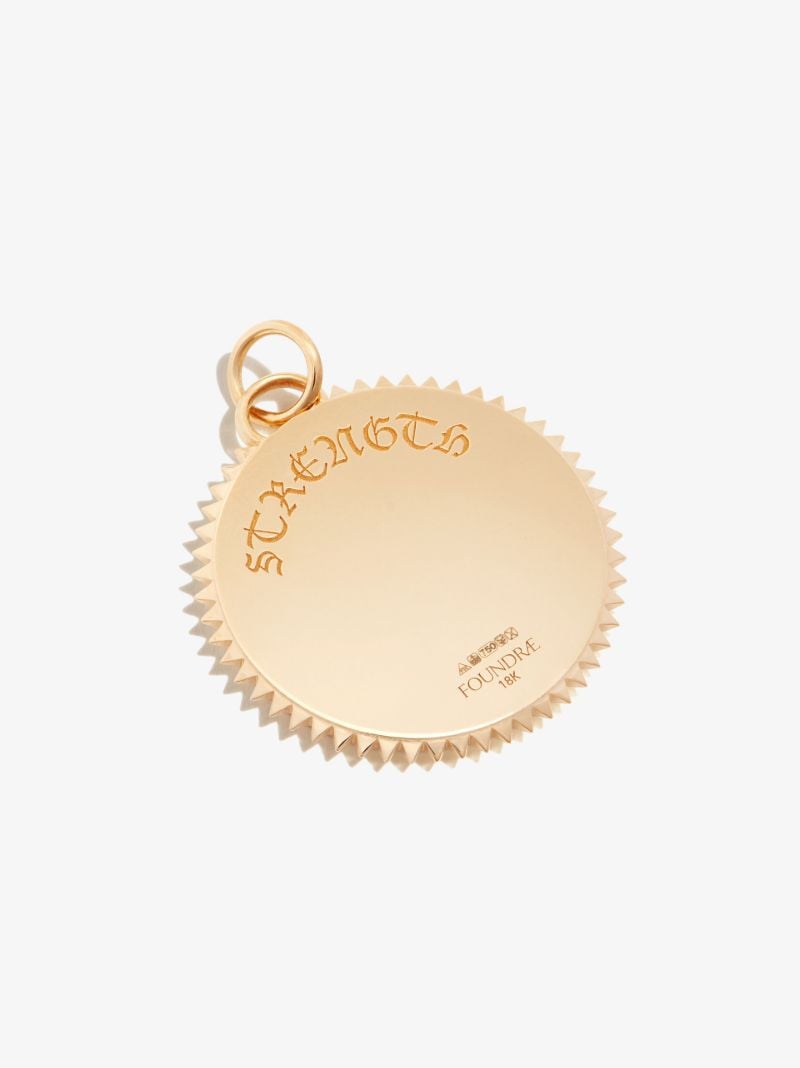18k Yellow Gold Strength Large Specialty Diamond Medallion Charm