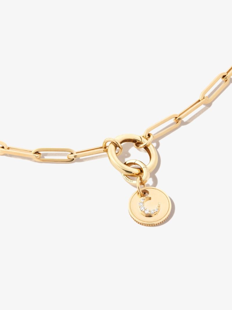 18k Yellow Gold Crescent Mini Diamond Medallion Charm