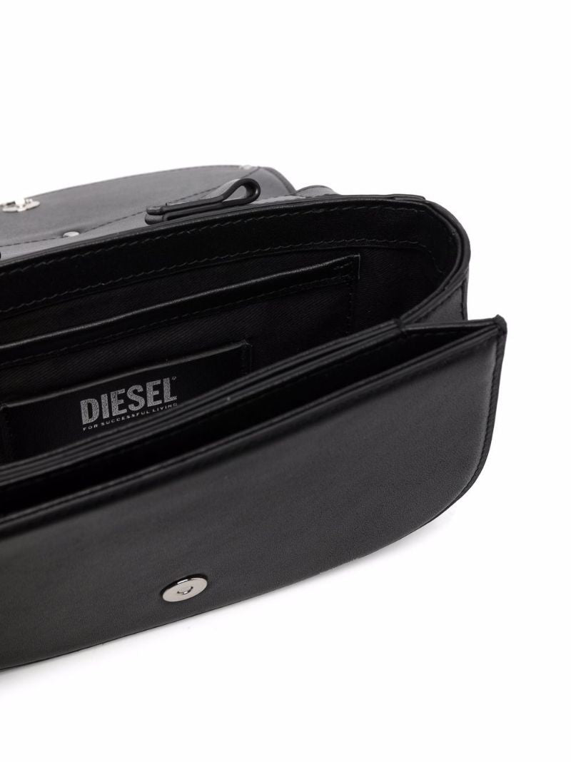 Black Logo Plaque Leather Shoulder Bag