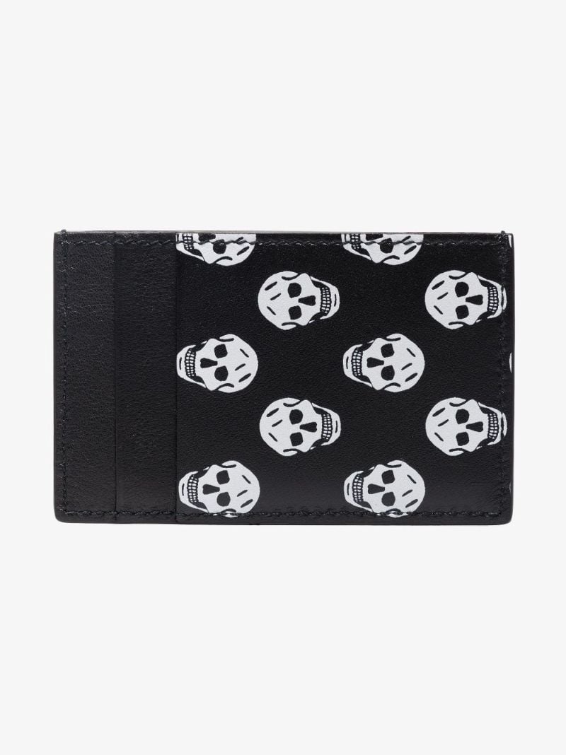 Black Skull Print Leather Card Holder