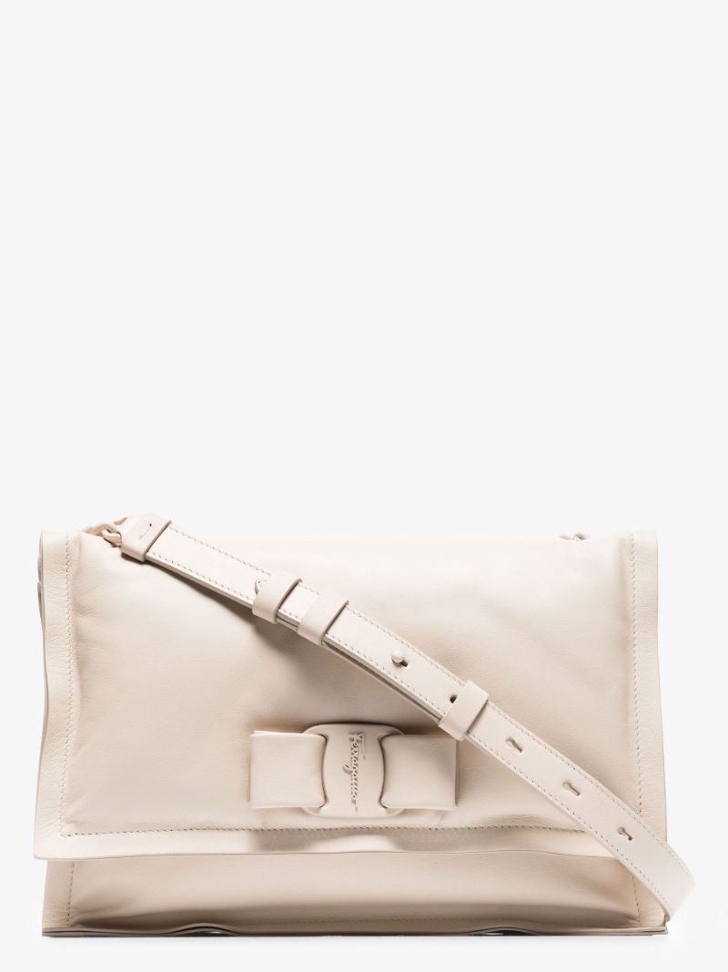 Neutral Viva Bow Leather Shoulder Bag