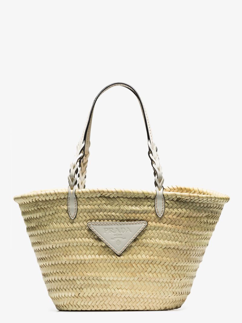 Neutral Logo Raffia Tote Bag