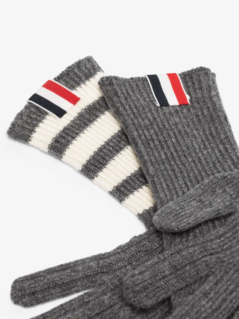 Grey 4-bar Stripe Cashmere Gloves