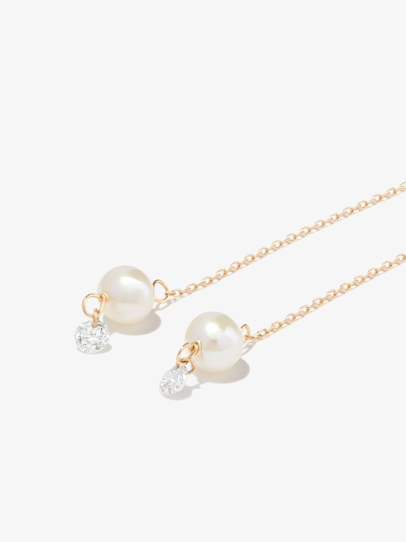 18k Yellow Gold Diamond Pearl Drop Earrings