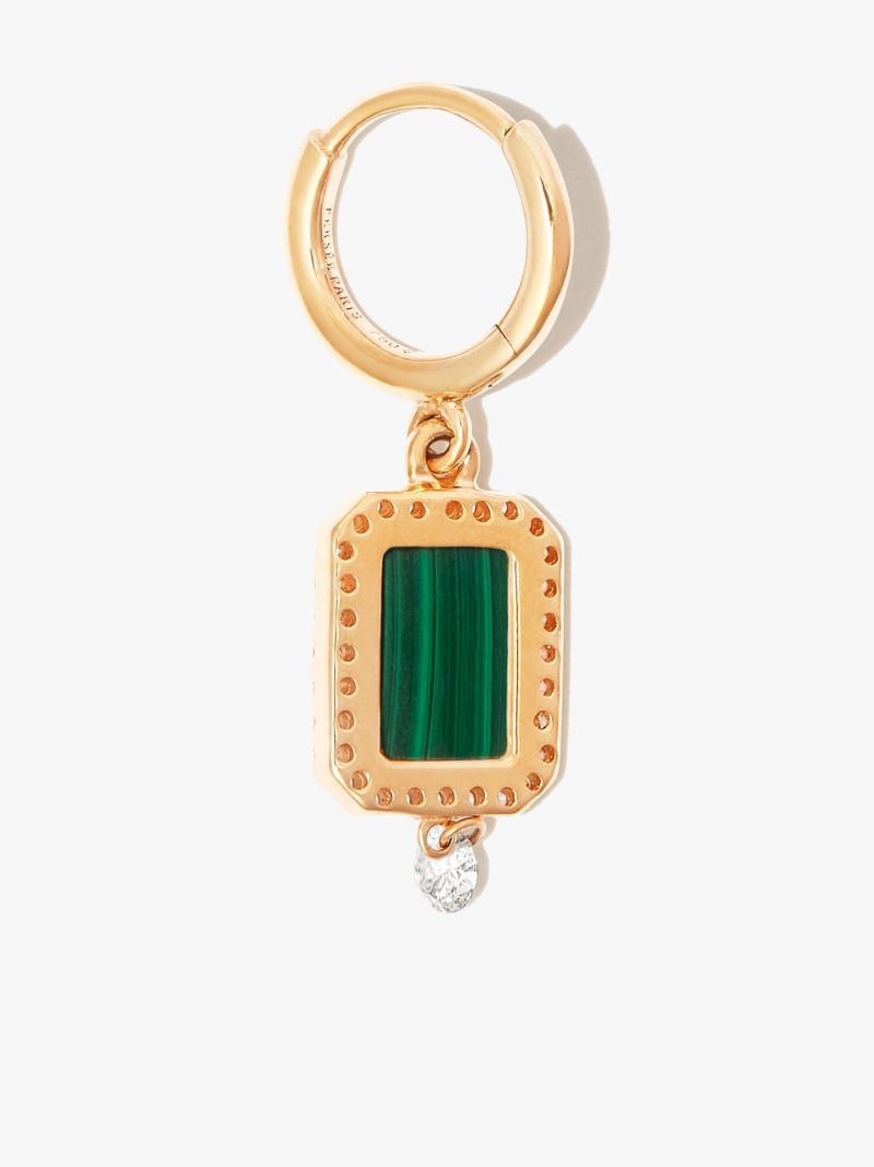 18k Yellow Gold Malachite Diamond Drop Earring
