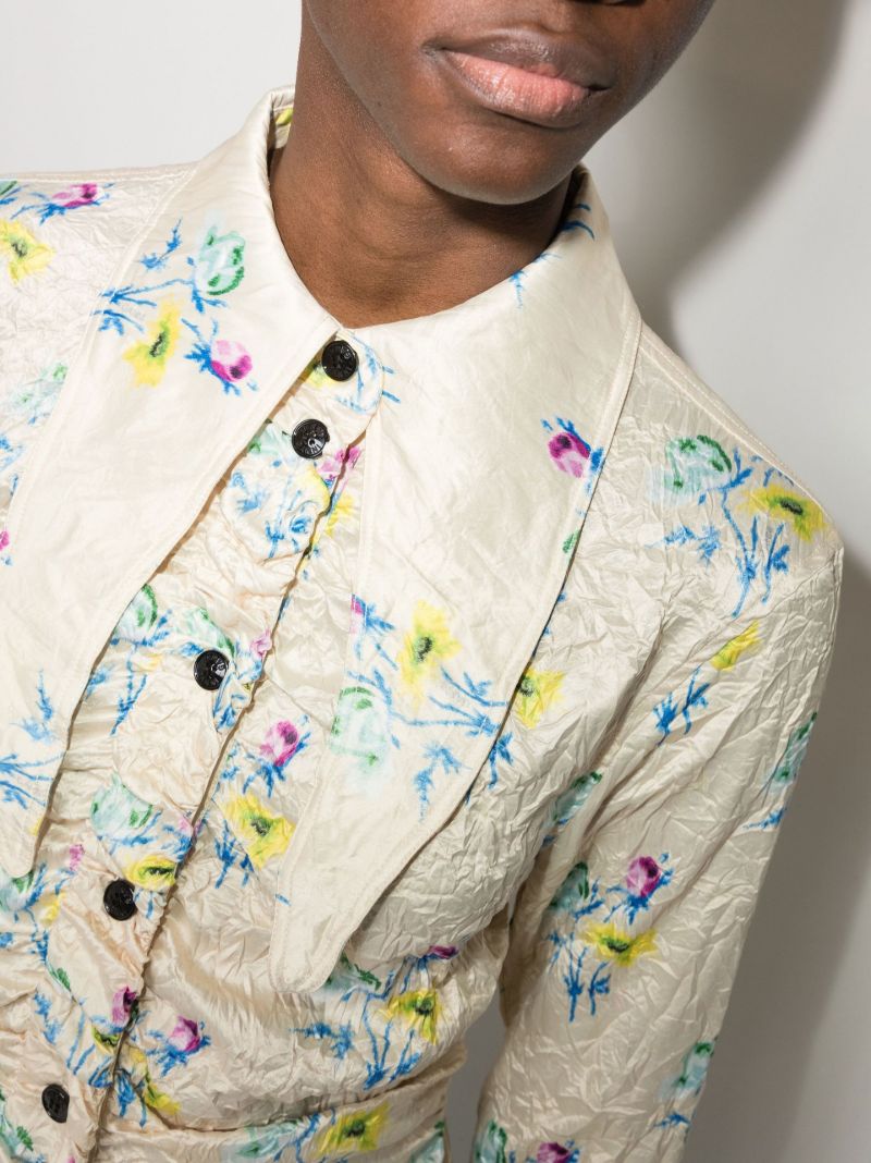Floral Print Exaggerated Collar Shirt