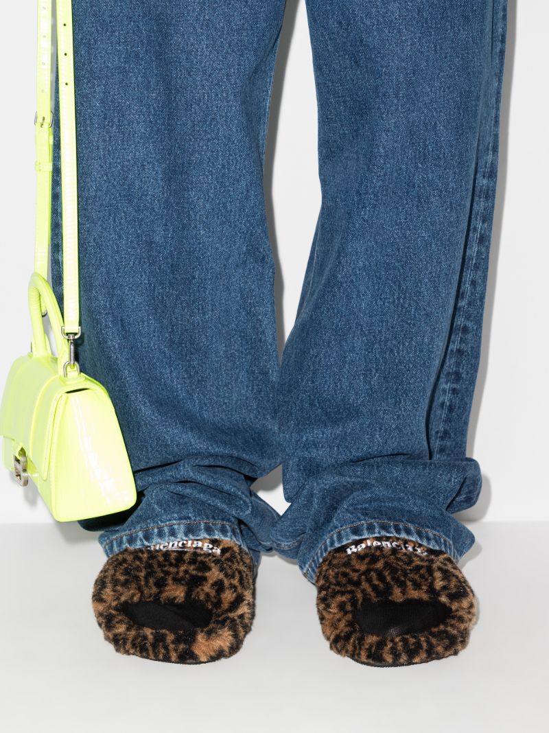Brown Leopard Print Faux Fur Slides