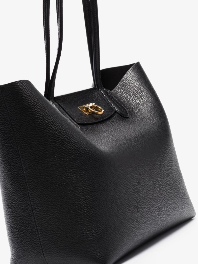 Black Travel Gancini Leather Tote Bag