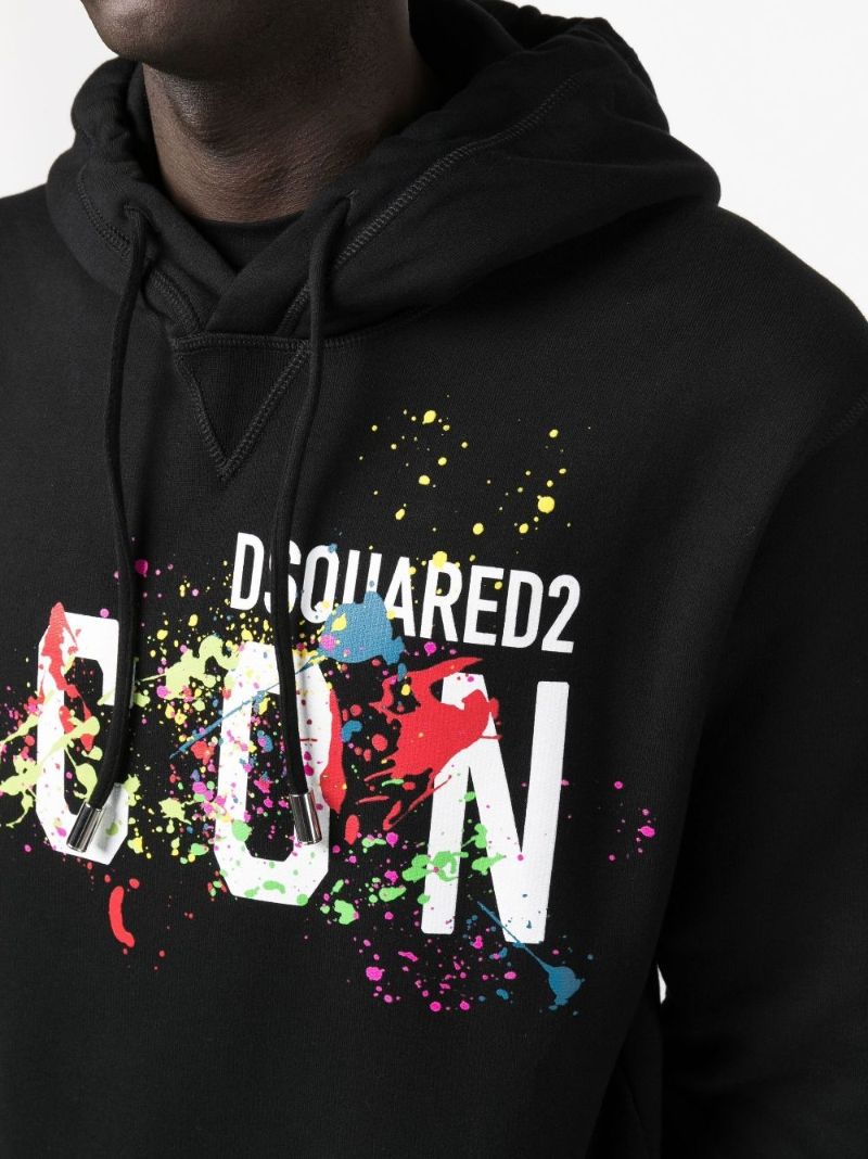 Black Splatter Print Cotton Hoodie