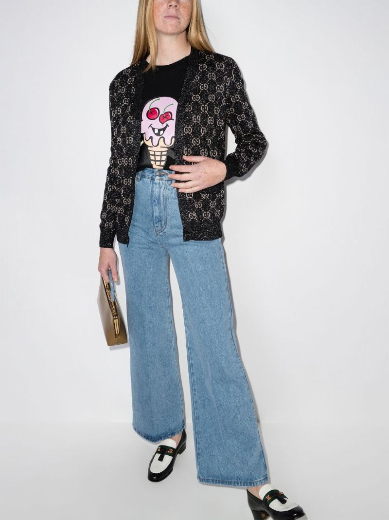 Black Metallic Gg Jacquard Cotton Cardigan