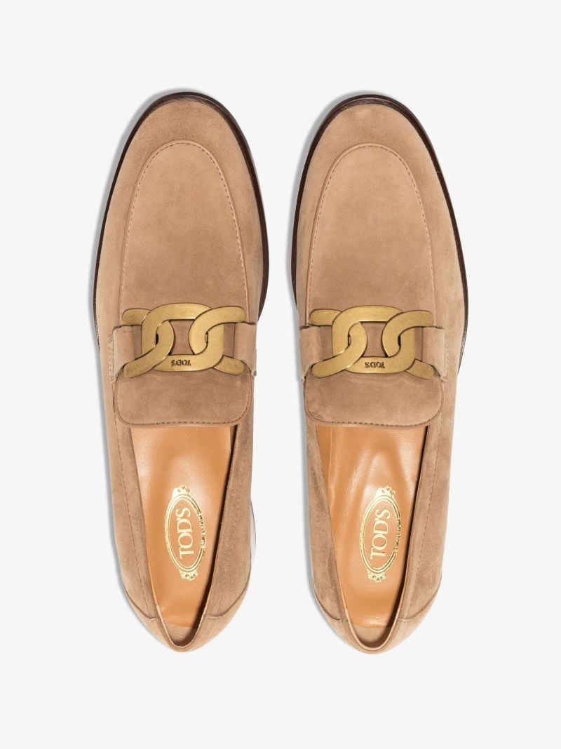 Neutral Chain Detail Leather Loafers