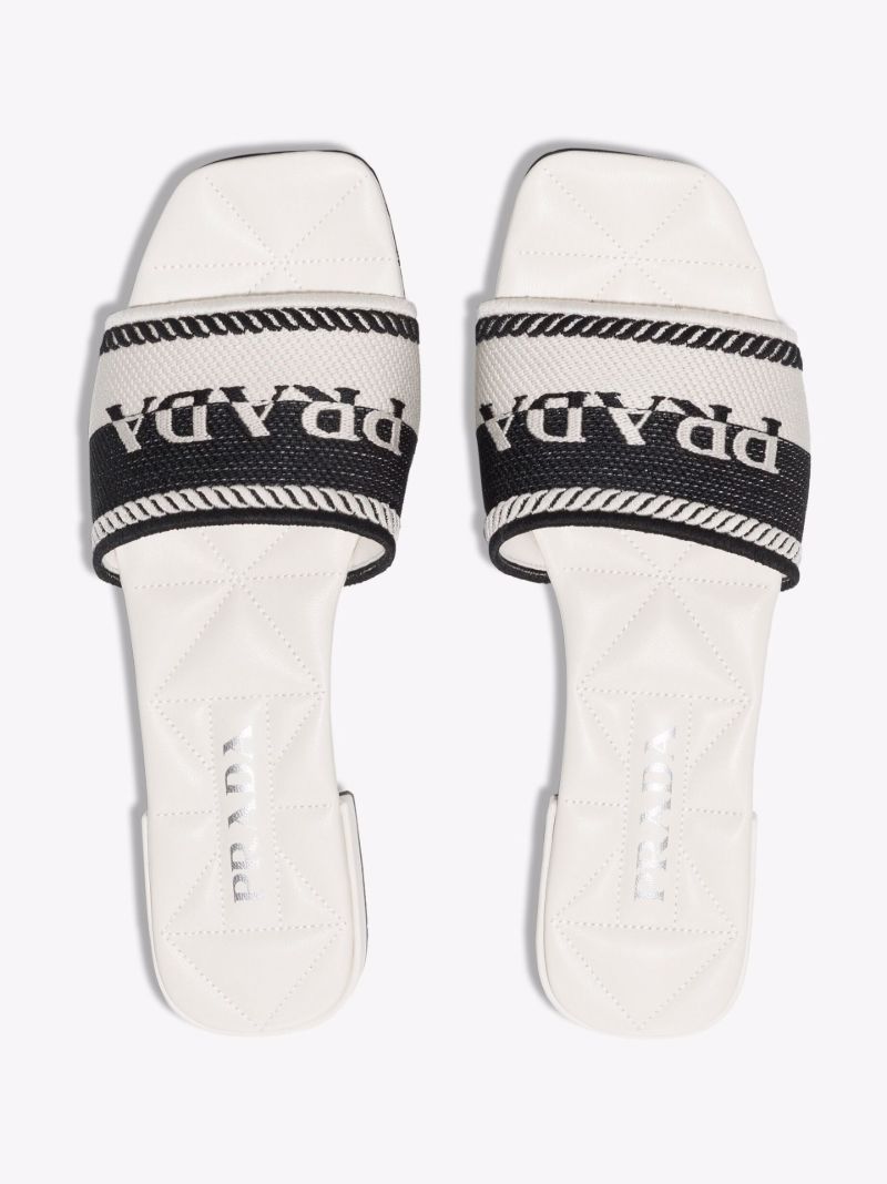 White and Black Logo Jacquard Sandals