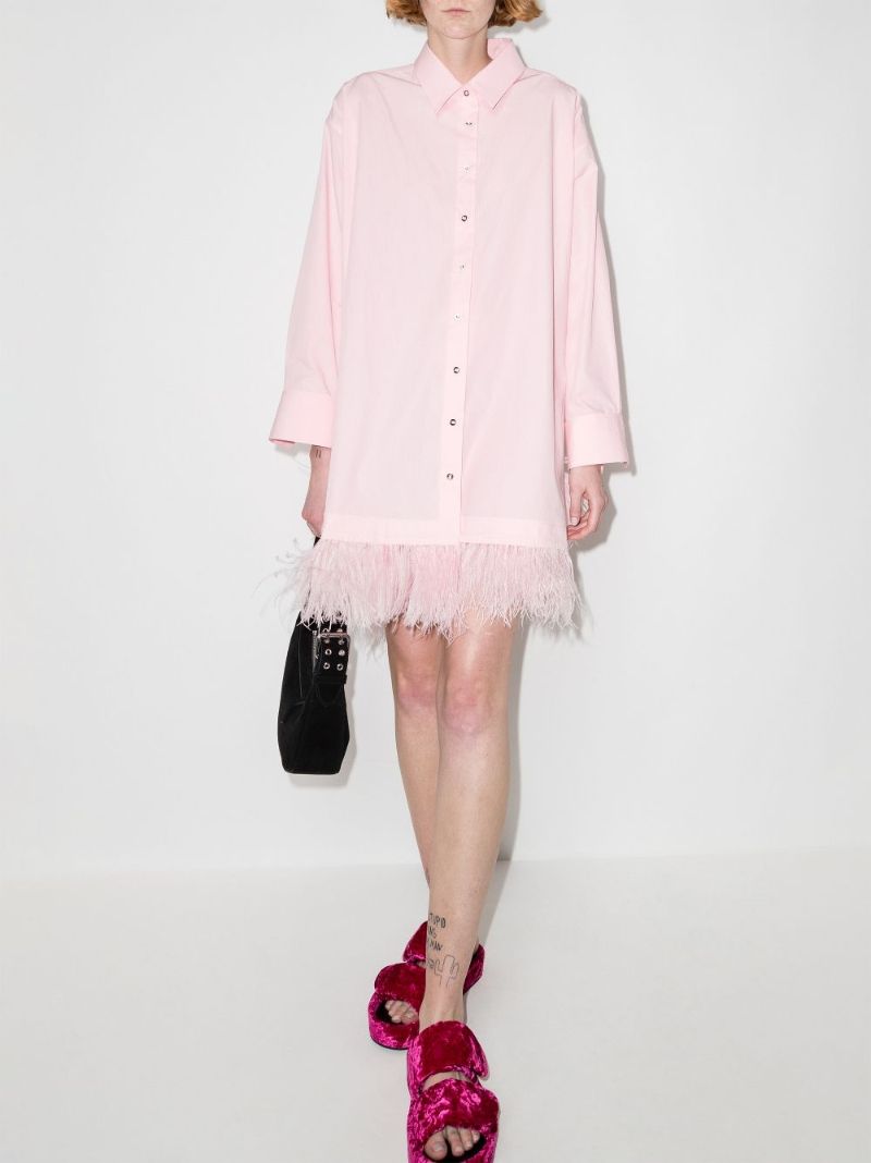 Feather Trim Shirt Dress
