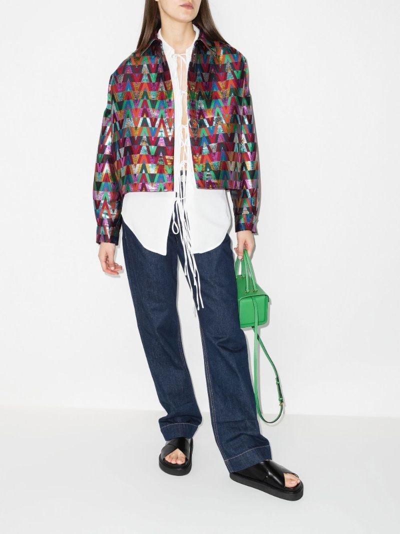V Optical Jacquard Cropped Jacket