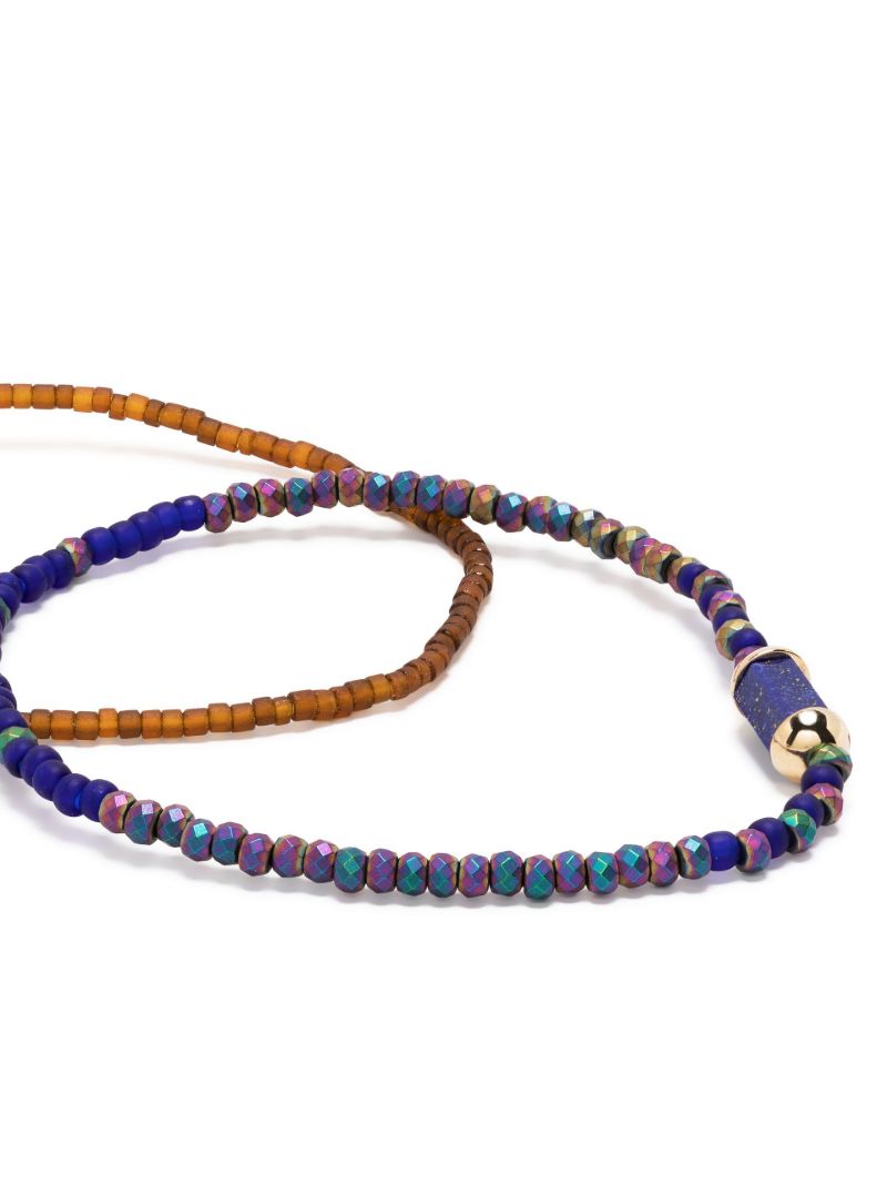 14k Yellow Gold Hexagon Lapis Beaded Bracelet